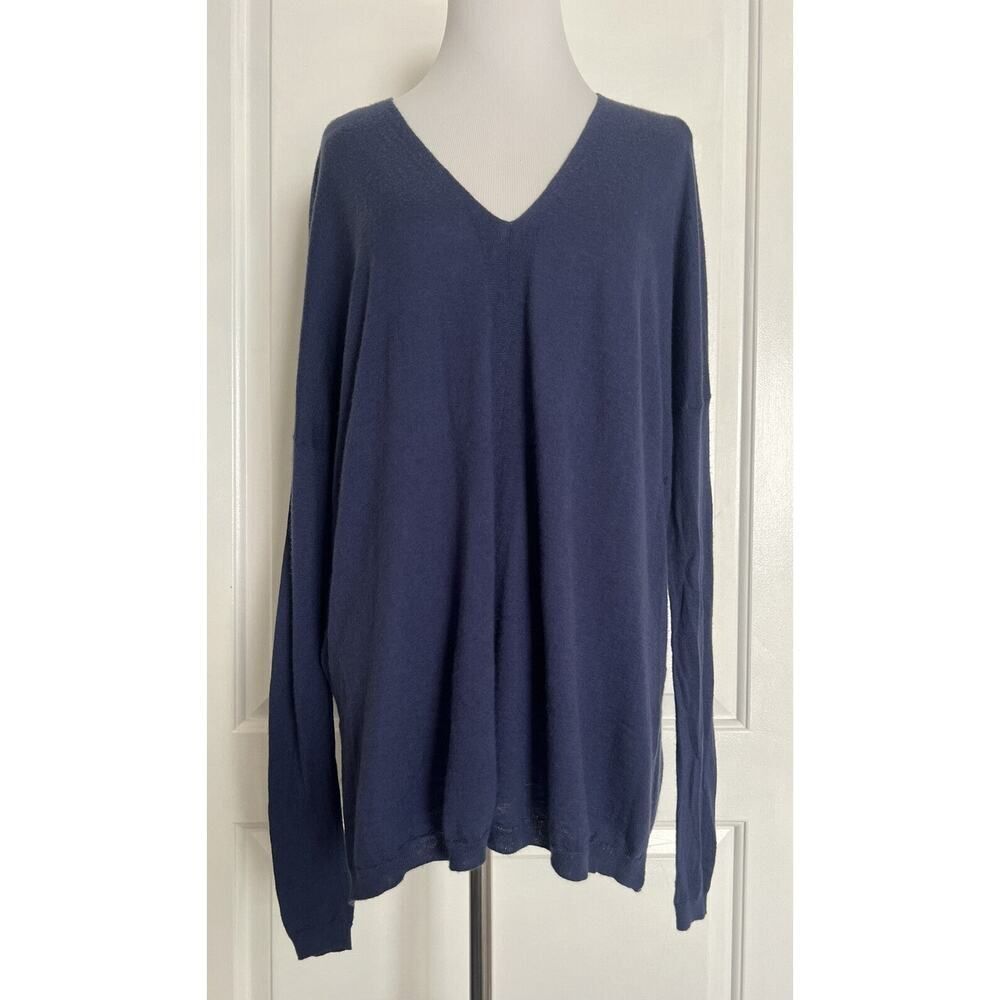 $325 VINCE Lightweight Blue V-Neck Merino Wool Rayon Tunic Sweater Designer S